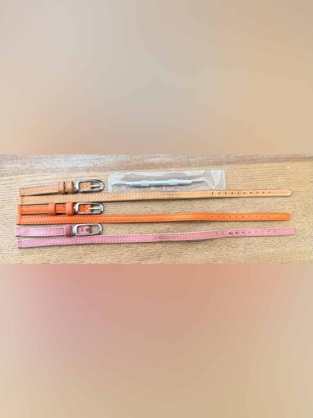 Shinola double band horween leather straps. 8mm 
Set of 3: tan, blush and orange